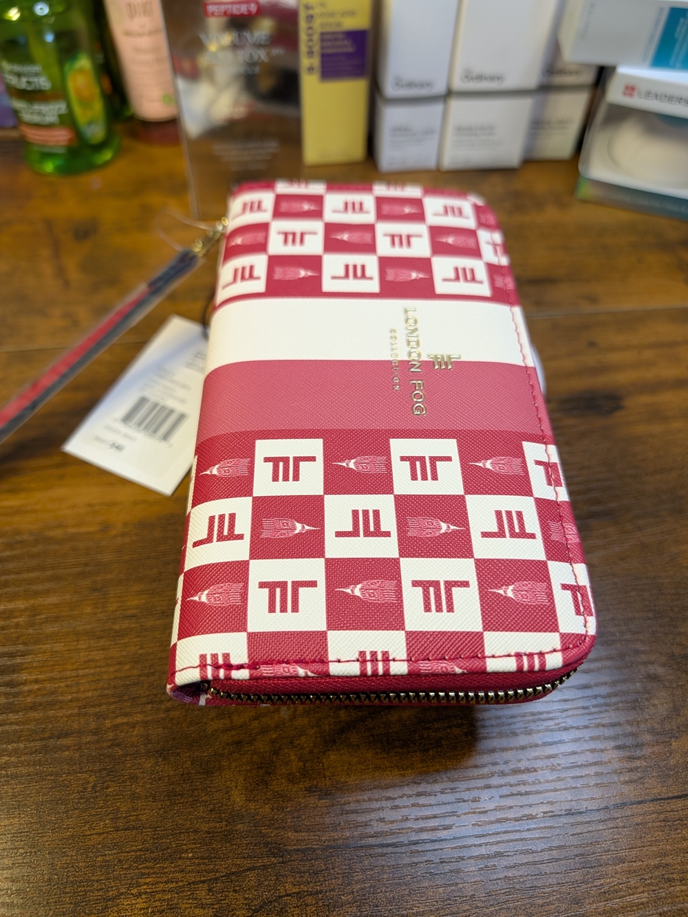 London Fog Pink Check Zip-Around Wallet